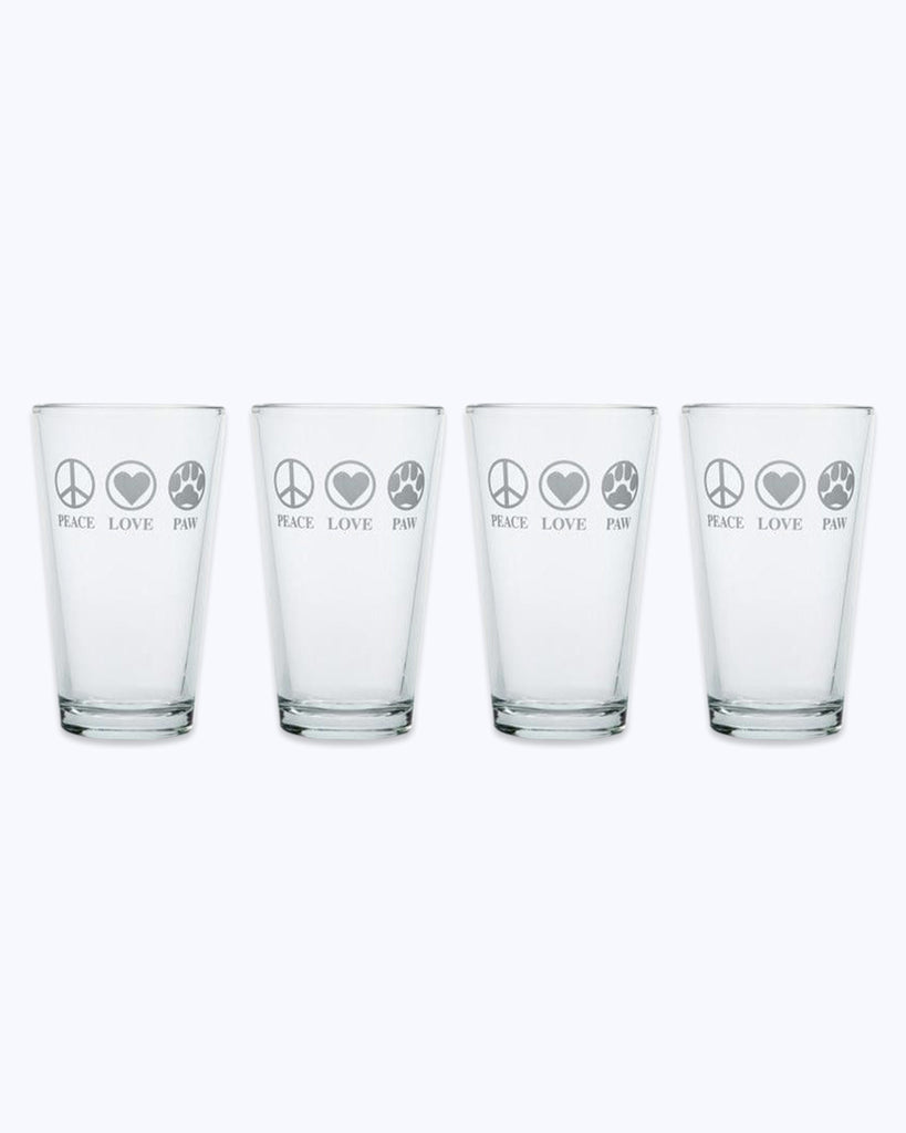 Peace, Love, Paw Pint Glasses (Set of 4)