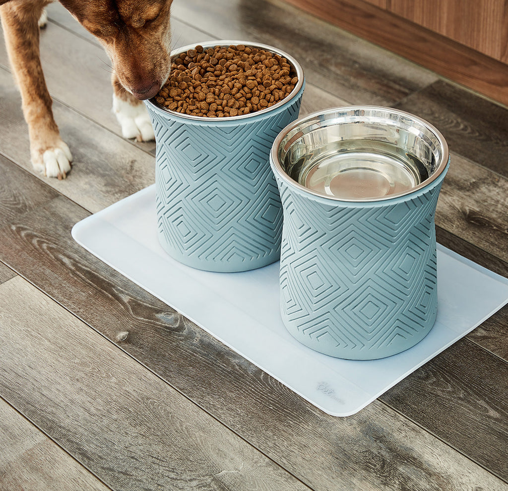 Elevated Large Dog Bowl Set - Raised Dog Food and Water Bowl with Non Slip  Stand - Heavy Weighted Double Ceramic Dog Feeding Bowls - Extra Wide Deep